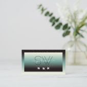 Moderne zwarte Blauwgroen gradiënt - monogram voor Visitekaartje (Staand voorkant)