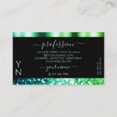 Moderne zwarte Blauwgroen groene mousserende glitt Visitekaartje (Achterkant)