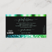 Moderne zwarte Blauwgroen groene mousserende glitt Visitekaartje (Achterkant)