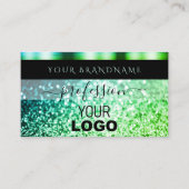 Moderne zwarte Blauwgroen groene mousserende glitt Visitekaartje (Voorkant)