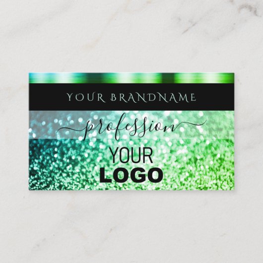 Moderne zwarte Blauwgroen groene mousserende glitt Visitekaartje (Voorkant)