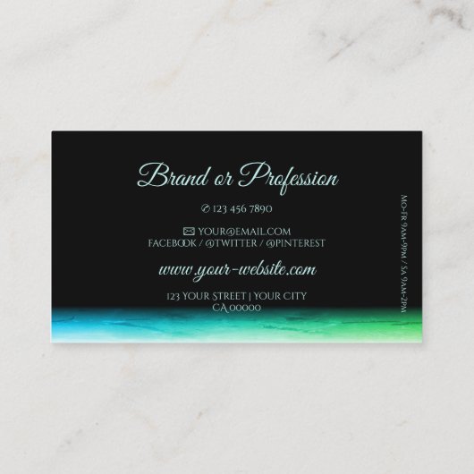 Moderne zwarte Blauwgroen groene ombre Pattern Sha Visitekaartje (Achterkant)
