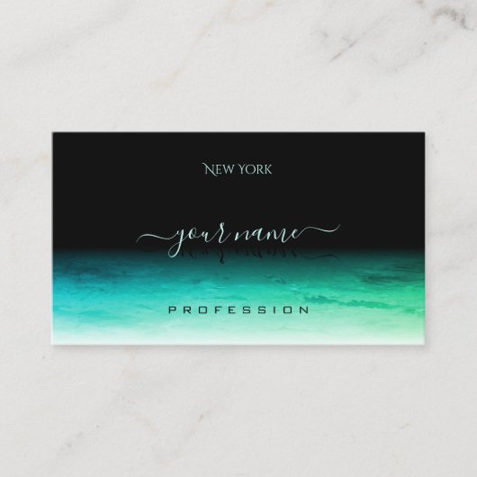 Moderne zwarte Blauwgroen groene ombre Pattern Sha Visitekaartje (Voorkant)