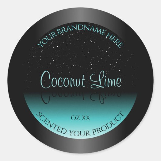 Moderne zwarte Blauwgroen ombre productlabel Zacht Ronde Sticker (Voorkant)