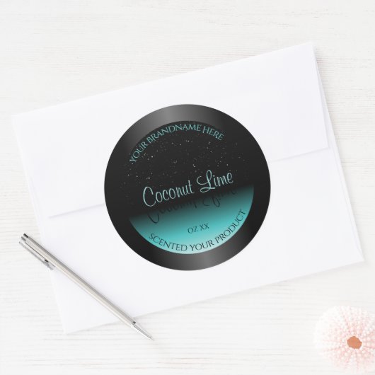 Moderne zwarte Blauwgroen ombre productlabel Zacht Ronde Sticker (Envelop)