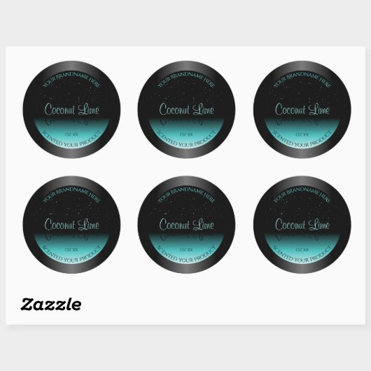 Moderne zwarte Blauwgroen ombre productlabel Zacht Ronde Sticker (Vel)