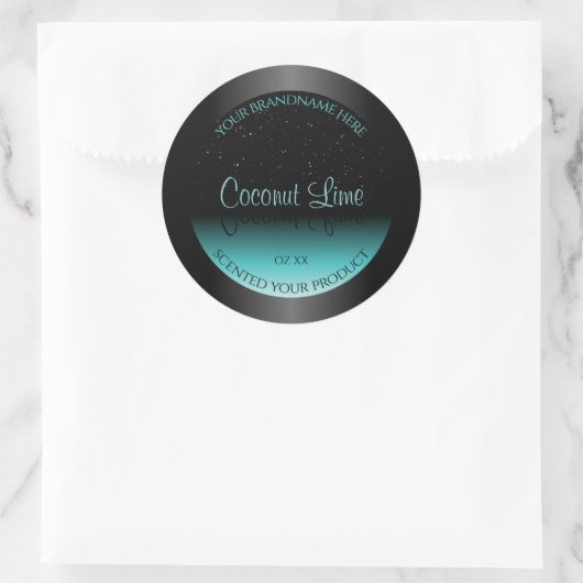 Moderne zwarte Blauwgroen ombre productlabel Zacht Ronde Sticker (Tas)