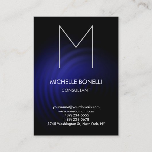Moderne zwarte blauwmonogram visitekaartje (Voorkant)