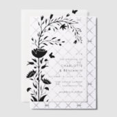 Moderne Zwarte Bloem Vlinder Bruiloft Vellum Uitnodigingen (Offset (Uitnodiging))