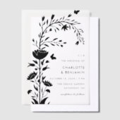Moderne Zwarte Bloem Vlinder Bruiloft Vellum Uitnodigingen (Offset)