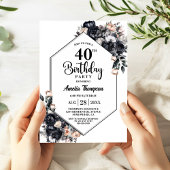 Moderne Zwarte Bloemen 40e Verjaardagsfeest Kaart