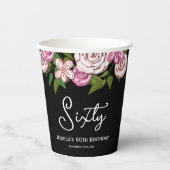 Moderne Zwarte Bloemen 60ste Verjaardag Papieren Bekers (Voorkant)