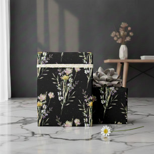 Moderne Zwarte Bloemen Country Wildflowers Cadeaupapier