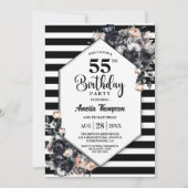Moderne Zwarte Bloemen Gestreepte 55e Verjaardagsf Kaart (Voorkant)