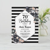 Moderne Zwarte Bloemen Gestreepte 70e Verjaardagsf Kaart (Staand voorkant)
