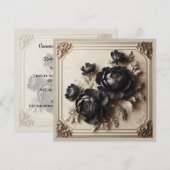 Moderne Zwarte Bloemen Huwelijksuitnodiging Kaart (Voorkant / Achterkant)