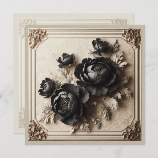 Moderne Zwarte Bloemen Huwelijksuitnodiging Kaart (Voorkant / Achterkant)