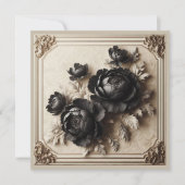 Moderne Zwarte Bloemen Huwelijksuitnodiging Kaart (Voorkant)