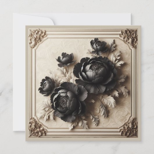 Moderne Zwarte Bloemen Huwelijksuitnodiging Kaart (Voorkant)