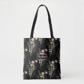 Moderne Zwarte Bloemen Land Wildflowers Gooi Pil Tote Bag (Voorkant)