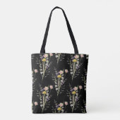 Moderne Zwarte Bloemen Land Wildflowers Gooi Pil Tote Bag (Achterkant)