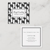 Moderne zwarte bloemen met verticaal lijnpatroon vierkante visitekaartje (Voorkant / Achterkant)