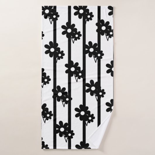 Moderne zwarte bloemen met zwarte verticale strepe badhanddoek (Badhanddoek)