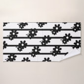 Moderne zwarte bloemen met zwarte verticale strepe badhanddoek (Badhanddoek)