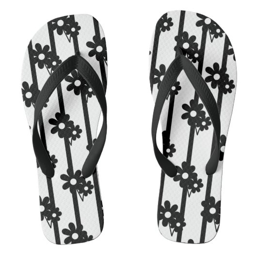 Moderne zwarte bloemen met zwarte verticale strepe teenslippers (Voetbed)