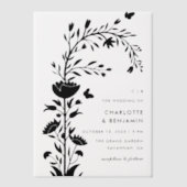 Moderne zwarte bloemen vlinder bruiloft vellum uitnodigingen (Voorkant)