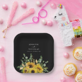 Moderne Zwarte Bloemen Zonnebloem Huwelijk Papieren Bordje (Feest)