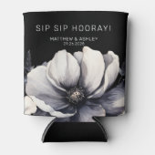 Moderne zwarte bloemenbruiloft gunst blikjeskoeler (Voorkant)