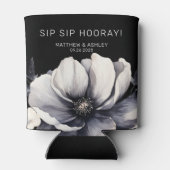 Moderne zwarte bloemenbruiloft gunst blikjeskoeler (Achterkant)