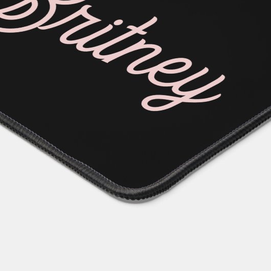 Moderne Zwarte Blush Stof Roze Monogram Naam Bureaumat (Hoek)
