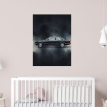 Moderne Zwarte BMW Auto Aquarel Kunst – Minimalist