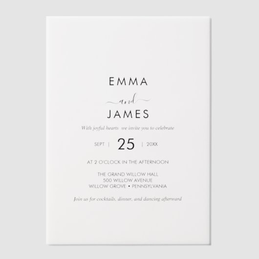 Moderne Zwarte Boho Vellum Uitnodiging (Voorkant)