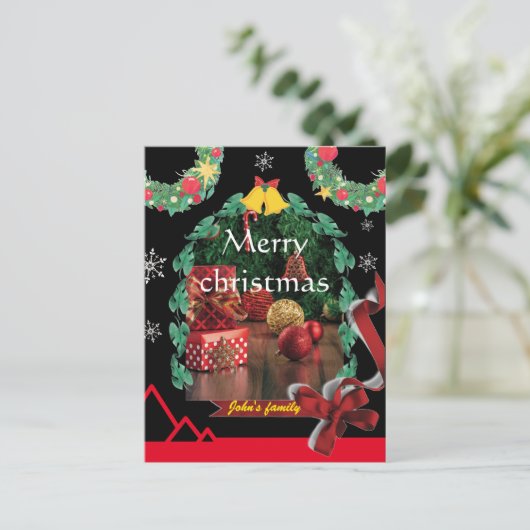 Moderne zwarte boog foto chique vrolijke kerst feestdagenkaart (Staand voorkant)