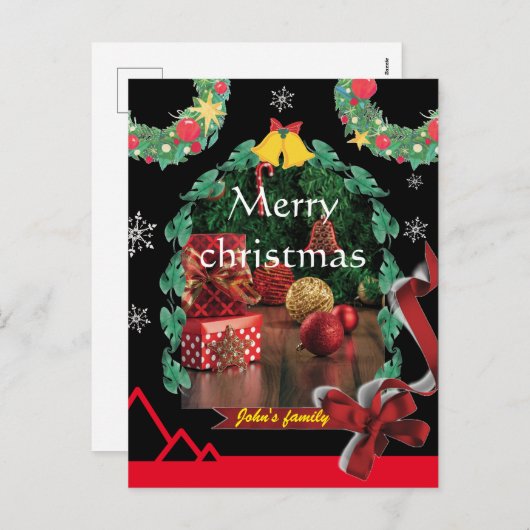 Moderne zwarte boog foto chique vrolijke kerst feestdagenkaart (Voorkant / Achterkant)