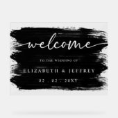 Moderne zwarte borstel streken bruiloft welkom acryl bord (Voorkant)
