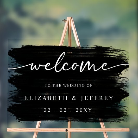 Moderne zwarte borstel streken bruiloft welkom acryl bord (Neutraal)