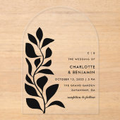 Moderne zwarte botanische bladeren bruiloft acryl uitnodigingen (Voorkant)