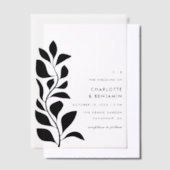 Moderne zwarte botanische bladeren bruiloft vellum uitnodigingen (Offset)