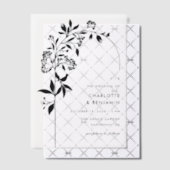Moderne Zwarte Botanische Boog Huwelijk Vellum Uitnodigingen (Offset (Uitnodiging))