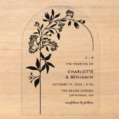 Moderne Zwarte Botanische Boog Trouwdag Acryl Uitnodigingen (Voorkant)