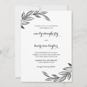 Moderne zwarte botanische bruiloft kaart (Voorkant)