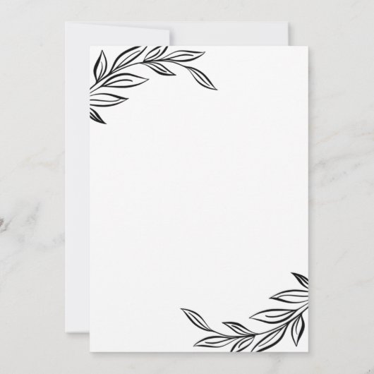 Moderne zwarte botanische bruiloft kaart (Achterkant)