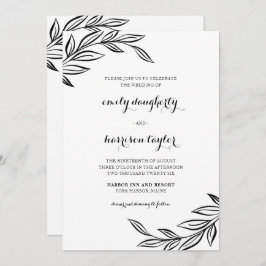 Moderne zwarte botanische bruiloft kaart