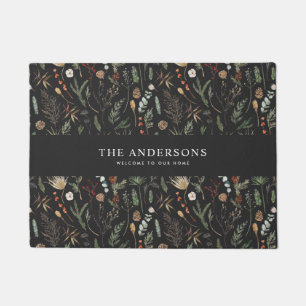 moderne zwarte botanische elegant deurmat