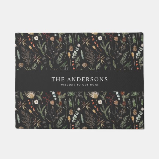 moderne zwarte botanische elegant deurmat (Voorkant)
