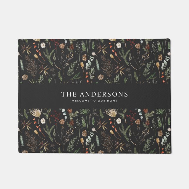 moderne zwarte botanische elegant deurmat (Voorkant)